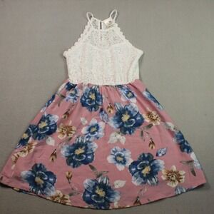 Pink Owl Womens Lace Floral Dress Small Sleeveless Boho Cottagecore Sundress